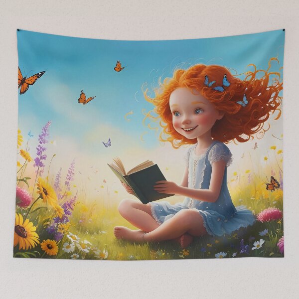 Item preview, A young girl reading a book  in the Meadow designed and sold by PattaZone.