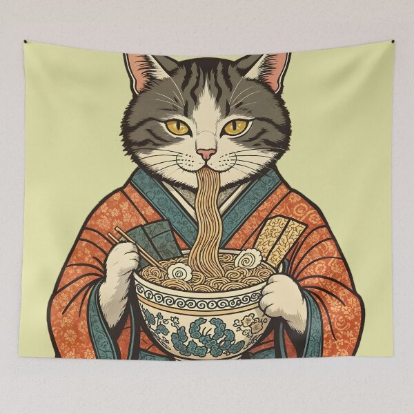 Item preview, cat eating noodles designed and sold by GIFT4S.