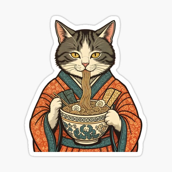 Item preview, cat eating noodles designed and sold by GIFT4S.