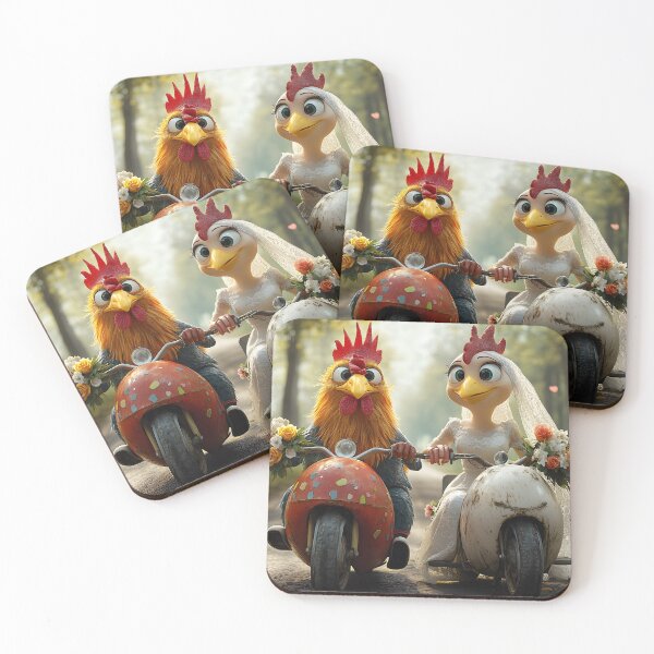 Item preview, Chickens on Scooters: Whimsical Wedding Adventure Scene designed and sold by Artessie.
