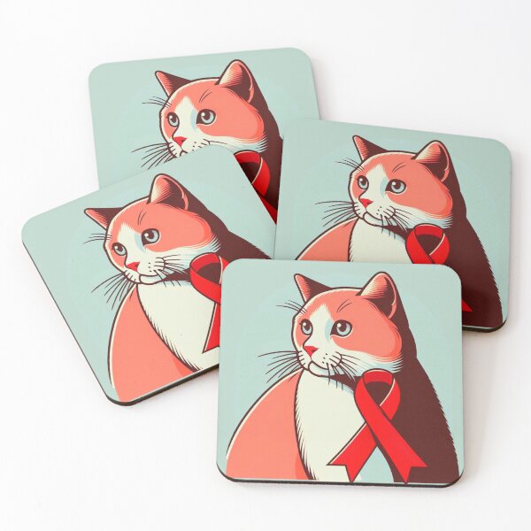 Item preview, Retro Cat with Red Awareness Ribbon designed and sold by HealthCoreCommunity.
