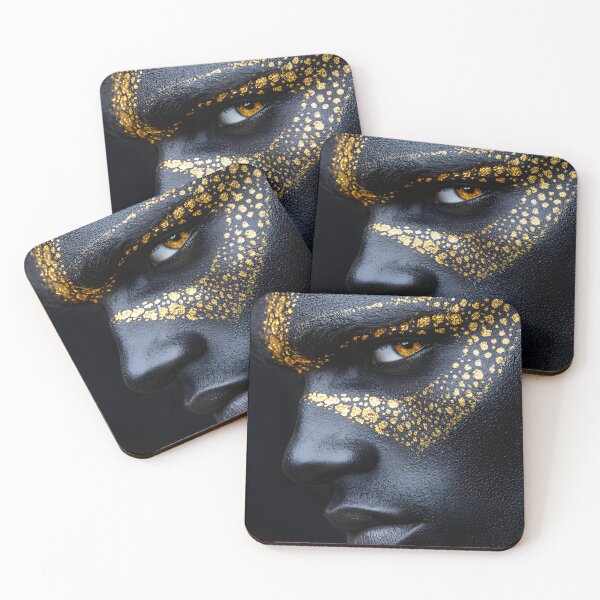 Item preview, Striking golden-patterned face with intense expression. designed and sold by Artessie.