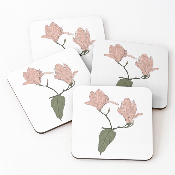 Item preview, Line Magnolia branch. Simple colored flowers with leaves. Illustration in line style.  designed and sold by MatyKotiv.
