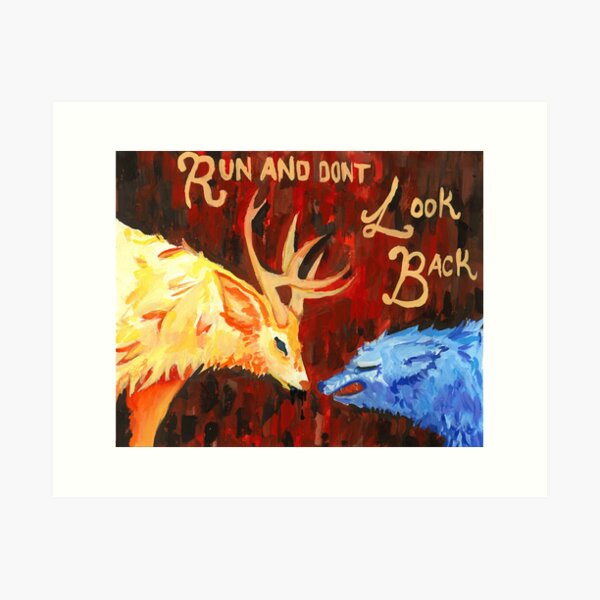Vista previa del artículo con la obra «Corre y no mires atrás: Pintura de lobo y ciervo», diseñado y vendido por limeartichoke.