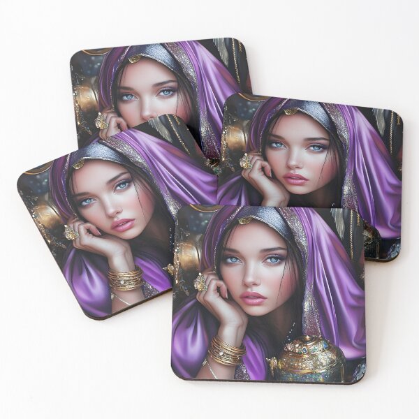 Item preview, Elegant woman adorned in purple with golden treasures. designed and sold by Artessie.