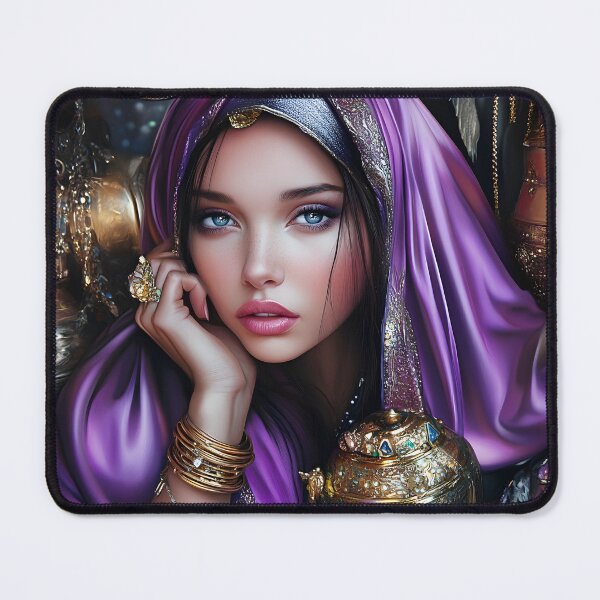 Item preview, Elegant woman adorned in purple with golden treasures. designed and sold by Artessie.
