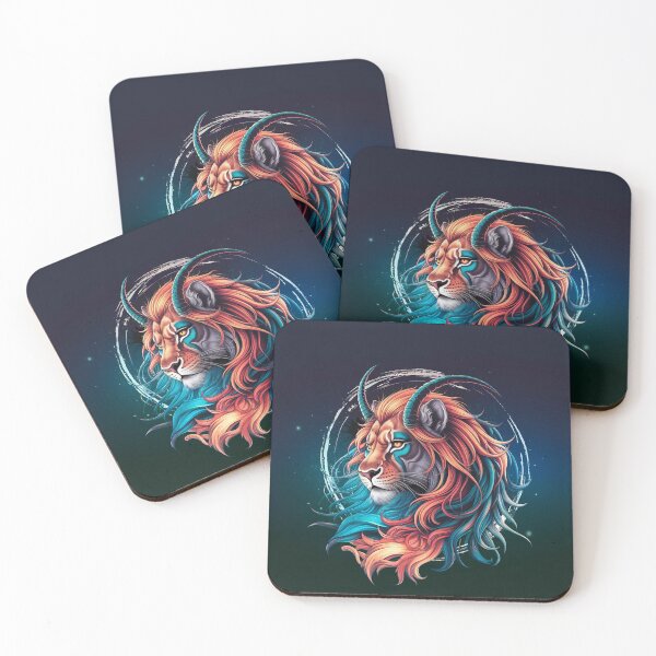 Item preview,   "Vibrant Lion with Teal Horns in Abstract Sci-Fi Background" designed and sold by AnimalAirtistry.