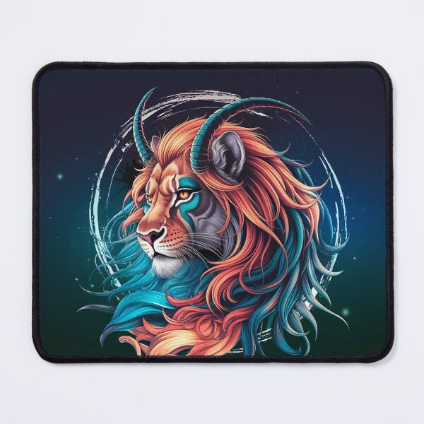 Item preview,   "Vibrant Lion with Teal Horns in Abstract Sci-Fi Background" designed and sold by AnimalAirtistry.