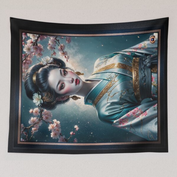Item preview, A Portrait Of The Elegant Beauty Ayumi Nishizawa, Beneath Moonlit Blossoms Enchanting AI Concept Art by Xzendor7 designed and sold by Xzendor7 Digital Art Creations.