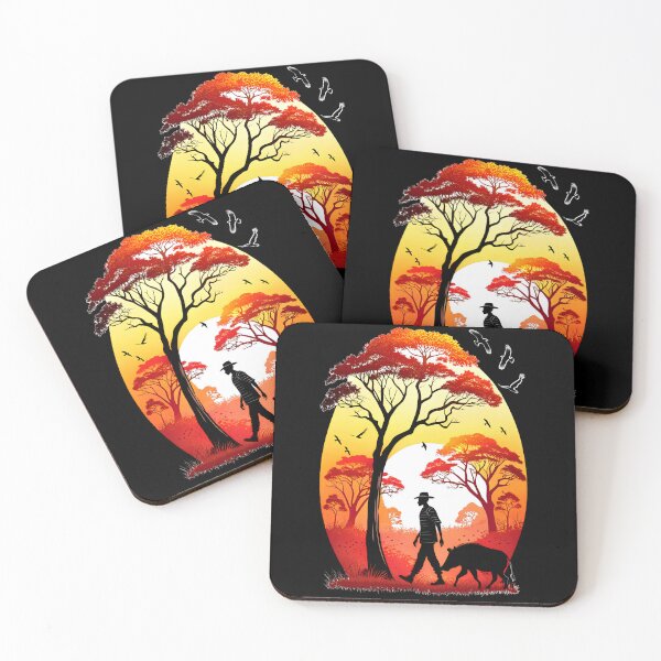 Item preview, African Sunset Walk – Silhouette Art of Man and Boar designed and sold by VikArtStudio.
