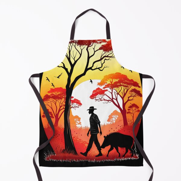 Item preview, African Sunset Walk – Silhouette Art of Man and Boar designed and sold by VikArtStudio.