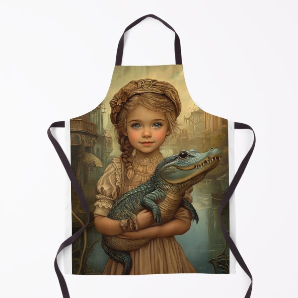 Item preview, Girl in antique dress holding baby alligator, steampunk. designed and sold by Artessie.