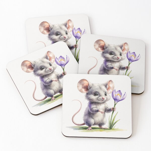 Item preview, Gentle Mouse with a Blooming Crocus Flower designed and sold by SolaoLab.