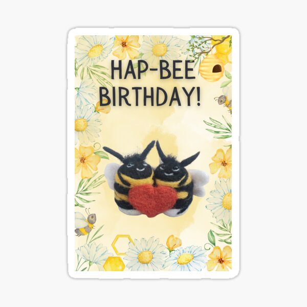 Vista previa del artículo con la obra «Tarjeta floral de cumpleaños de Hap-bee», diseñado y vendido por RockingFelter.
