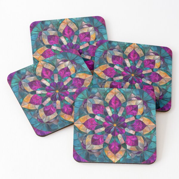 Item preview, Stained Glass Cyan Magenta Inspired Mosaic Mandala Pattern designed and sold by GrinGalore.