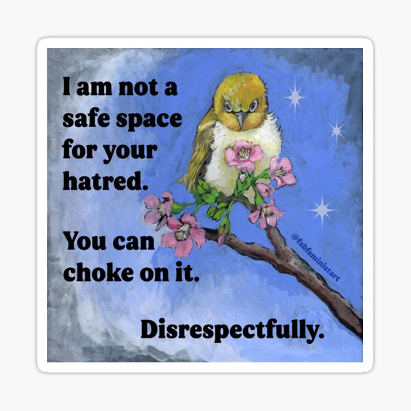 Item preview, I am not a safe space for your hatred. You can chose on it. Disrespectfully. designed and sold by fabfeminist.