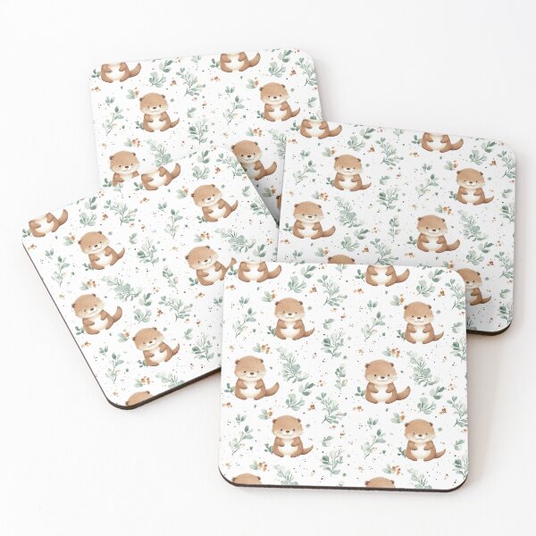 Item preview, cute watercolour baby otters and greenery designed and sold by PoppyLaneStudio.