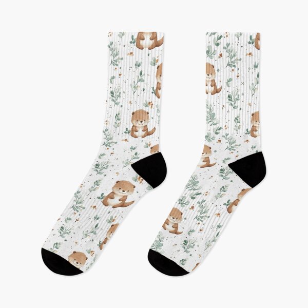 Item preview, cute watercolour baby otters and greenery designed and sold by PoppyLaneStudio.