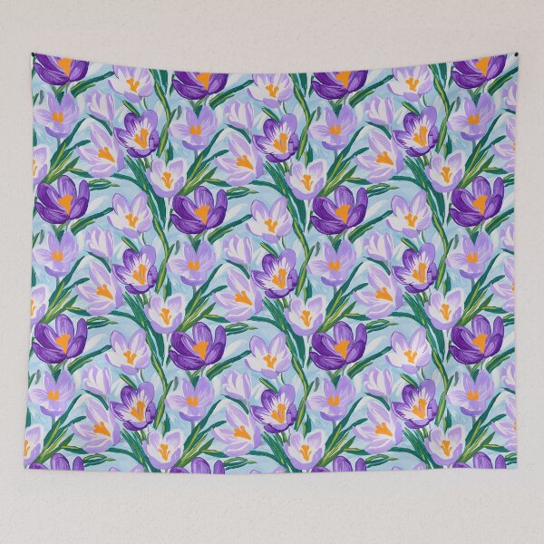 Item preview, Spring crocus flowers on sky blue designed and sold by SophieClimaArt.