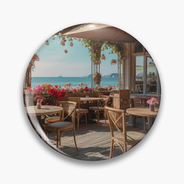 Artikelvorschau, Sunlit Parisian Coffee Shop with a Stunning Beach View entworfen und verkauft von BlareBlare.