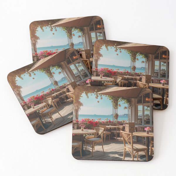 Item preview, Sunlit Parisian Coffee Shop with a Stunning Beach View designed and sold by BlareBlare.