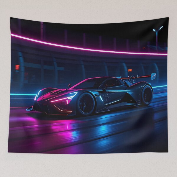 Item preview, Futuristic Neon Hypercar Racing at Night – Cyberpunk Digital Art designed and sold by FusionCipher.