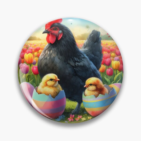Item preview, Two little chickens in cracked striped easter eggs with a big black han aquarelle art designed and sold by EmeraldeaArt.