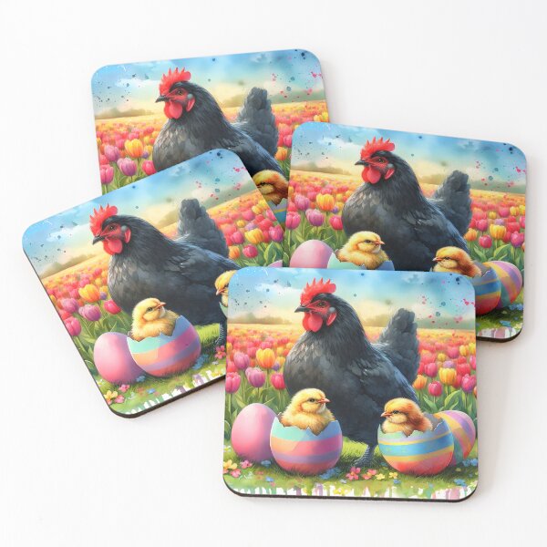 Item preview, Two little chickens in cracked striped easter eggs with a big black han aquarelle art designed and sold by EmeraldeaArt.