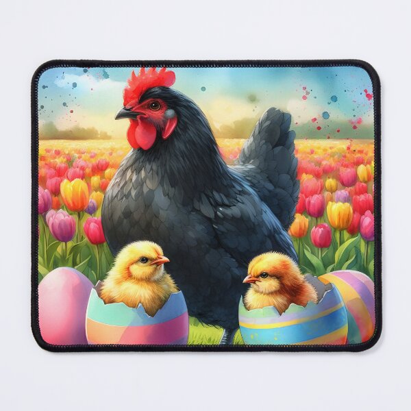 Item preview, Two little chickens in cracked striped easter eggs with a big black han aquarelle art designed and sold by EmeraldeaArt.