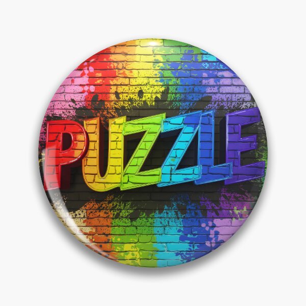 Item preview, Puzzle text in colorful letters sprayed onto a brick wall digitalart designed and sold by EmeraldeaArt.