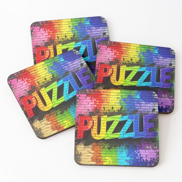 Item preview, Puzzle text in colorful letters sprayed onto a brick wall digitalart designed and sold by EmeraldeaArt.