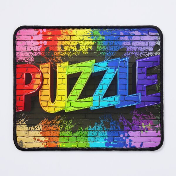 Item preview, Puzzle text in colorful letters sprayed onto a brick wall digitalart designed and sold by EmeraldeaArt.