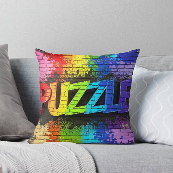 Item preview, Puzzle text in colorful letters sprayed onto a brick wall digitalart designed and sold by EmeraldeaArt.