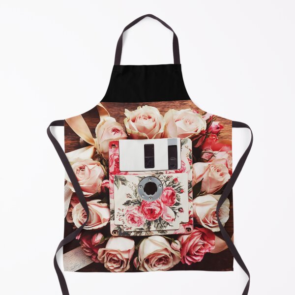Item preview, vintage rose patterned oldschool floppy disc placed into pastel roses on a wooden table designed and sold by EmeraldeaArt.