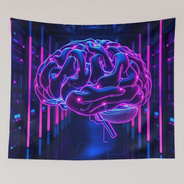 Item preview, Futuristic Neon Brain in AI Data Center – Sci-Fi Digital Art designed and sold by FusionCipher.