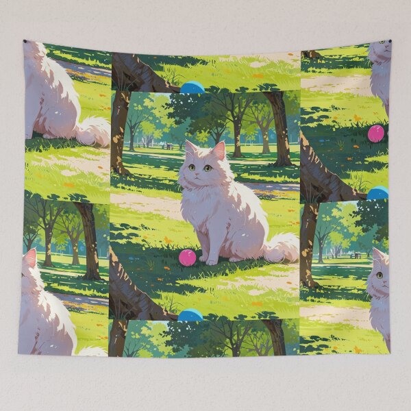 Item preview, White cat playing with a ball designed and sold by caperaerik.