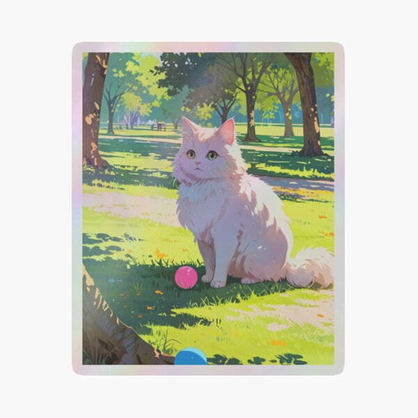 Vista previa del artículo con la obra «Gato blanco jugando con una pelota», diseñado y vendido por caperaerik.
