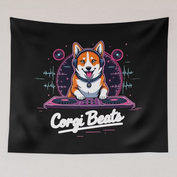 Item preview, DJ Corgi Beats – Neon Retro Music designed and sold by zoughlal.