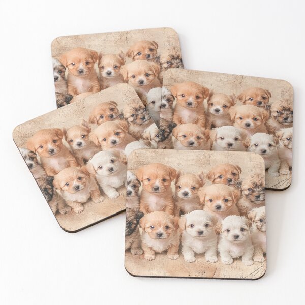Aperçu de l'œuvre Adorables petits chiots disposés dans une texture de style vintage, design prêt pour la bannière créée et vendue par Paolo Modena Photography    -   Fine Italian Art.