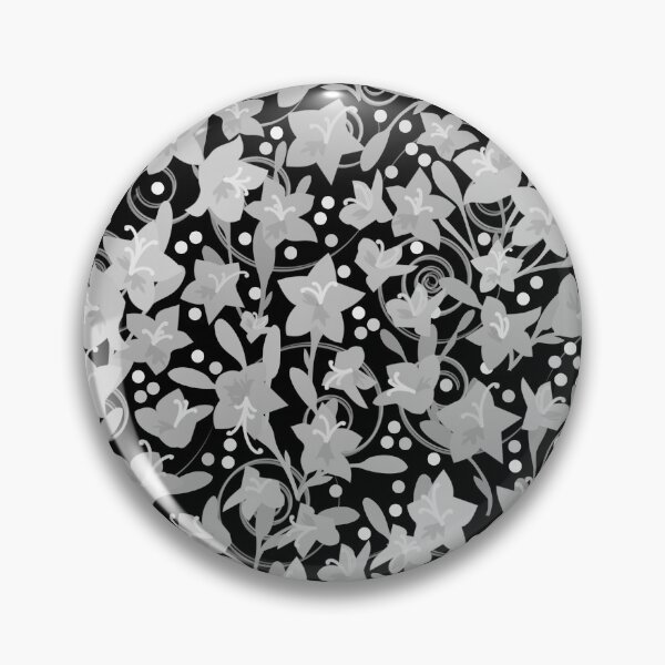 Item preview, Grey Monochrome Flower Field Spirals Dots on Black Half-Drop Repeat 5748 designed and sold by Art in My Loft.