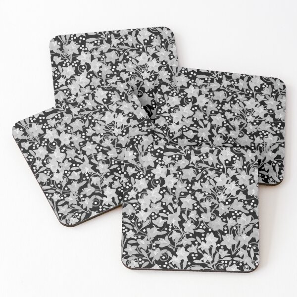 Item preview, Grey Monochrome Flower Field Spirals Dots on Black Half-Drop Repeat 5748 designed and sold by Art in My Loft.