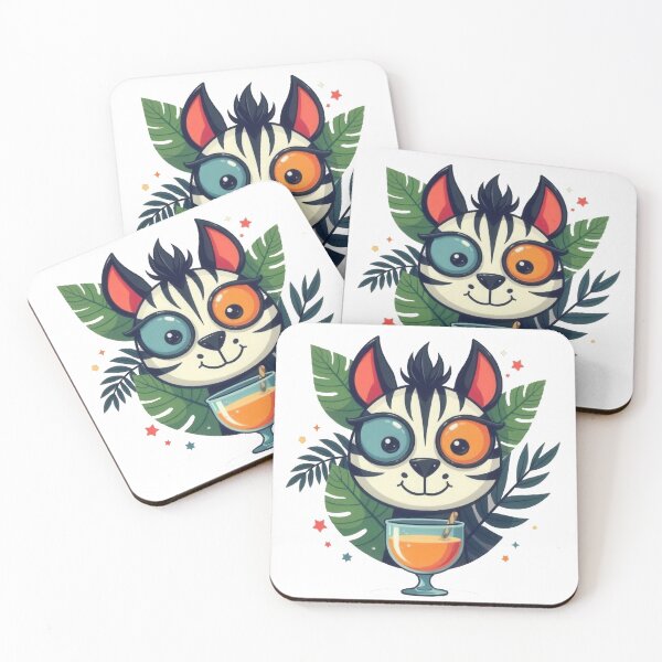 Item preview, Whimsical Zebra Cat with Tropical Drink – Cute Fantasy Animal Art designed and sold by ForeverPrintsOK.