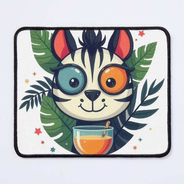 Item preview, Whimsical Zebra Cat with Tropical Drink – Cute Fantasy Animal Art designed and sold by ForeverPrintsOK.