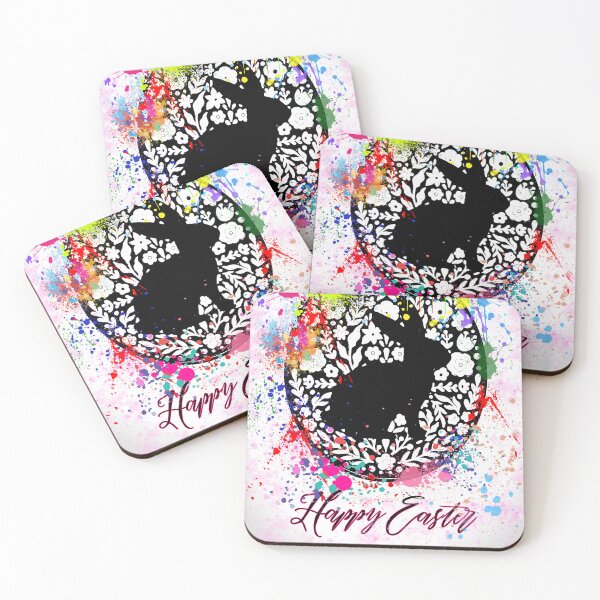 Item preview, Abstract Happy Easter and Rabbit Silhouette on Floral Egg designed and sold by DreamsArtwear.