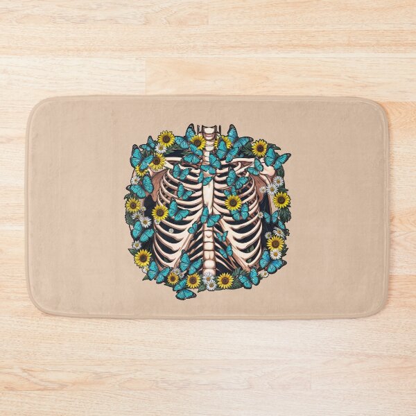 Item preview, Sunflowers and Bones, Anatomy Art, ribcage full of blue butterflies and leaves, thoracicy, leaves anatomy Ribcage, rib cage, pelvis, anatomy skeleton designed and sold by Collagedream.