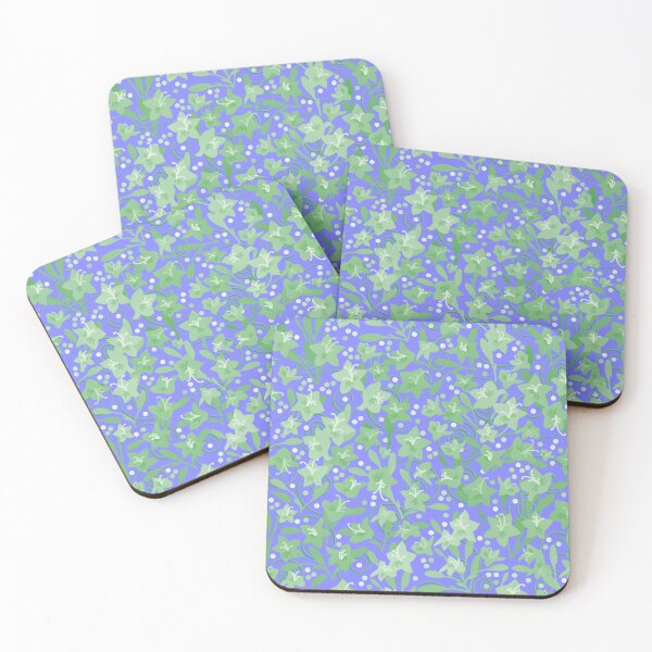 Item preview, Soft Green Monochrome Flower Field Spirals Dots on Blue Half-Drop Repeat 5748 designed and sold by Art in My Loft.