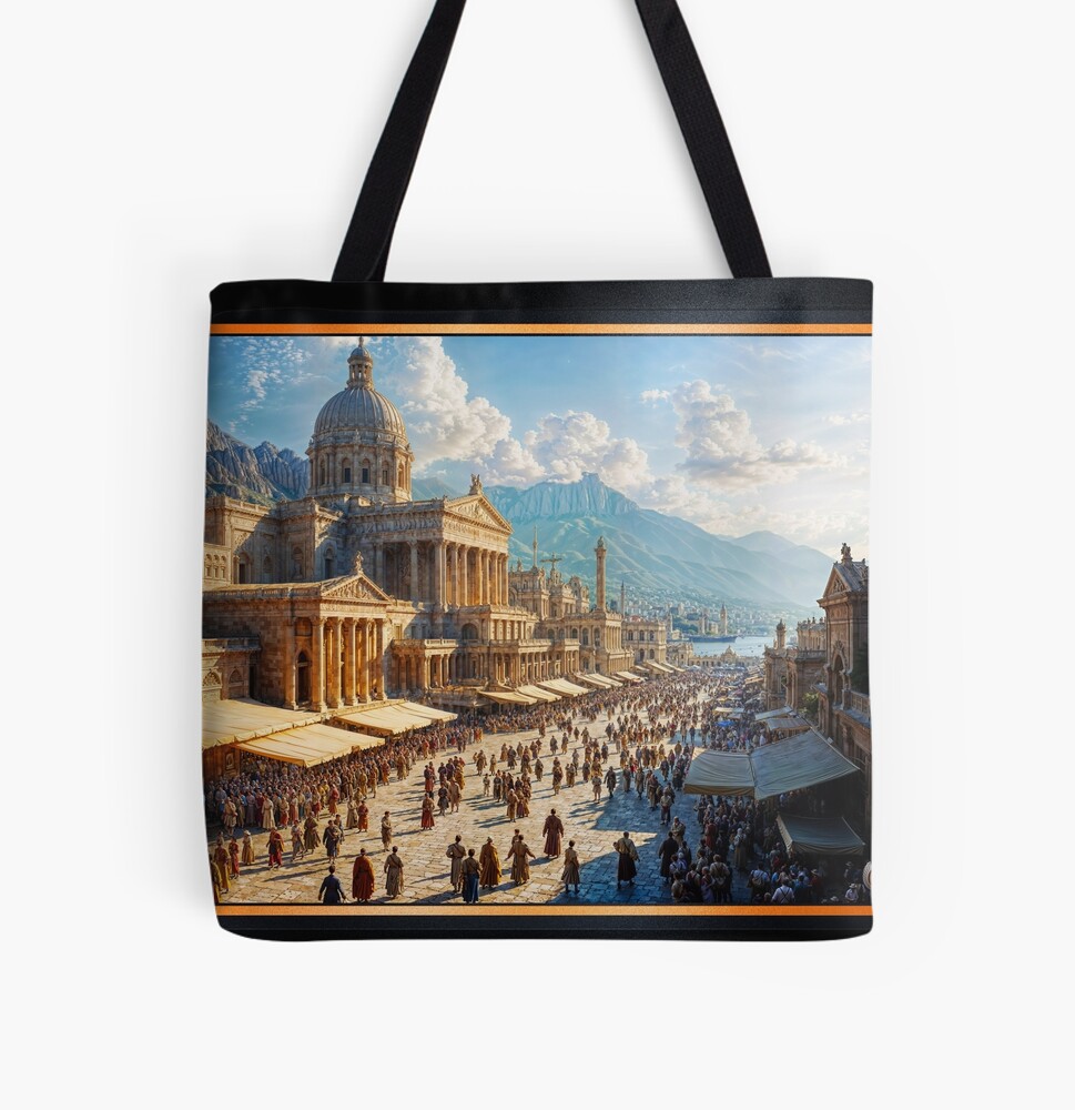 The Majestic Splendor of Trellus, A Classical Cityscape Of The Golden Age Captivating AI Concept Art by Xzendor7 Decorative Art Print Tote Bag