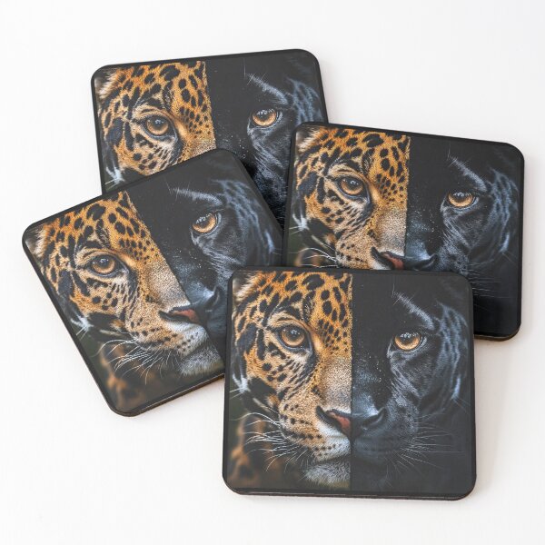 Item preview, Half Leopard Half Black Panther double Wildlife portraits designed and sold by TheArtistOf2022.