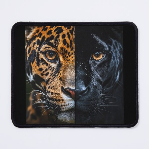 Item preview, Half Leopard Half Black Panther double Wildlife portraits designed and sold by TheArtistOf2022.