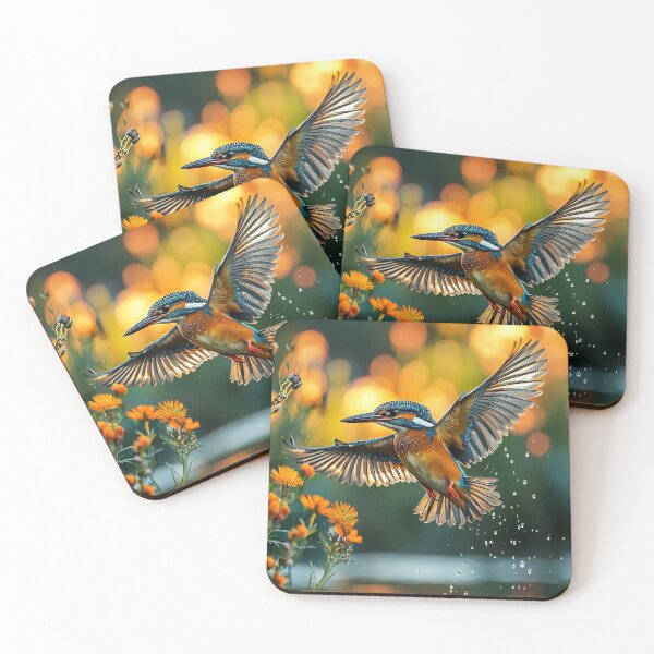 Item preview, Kingfisher flying over Lake with flowers - Nature photo designed and sold by TheArtistOf2022.